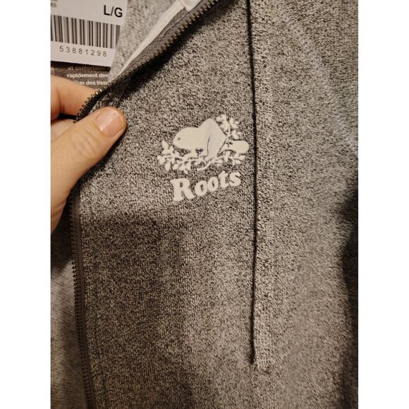 Roots NWT Large Salt & Pepper Gray Zip Front Hooded Sweatshirt Womens Beaver - Picture 3 of 9